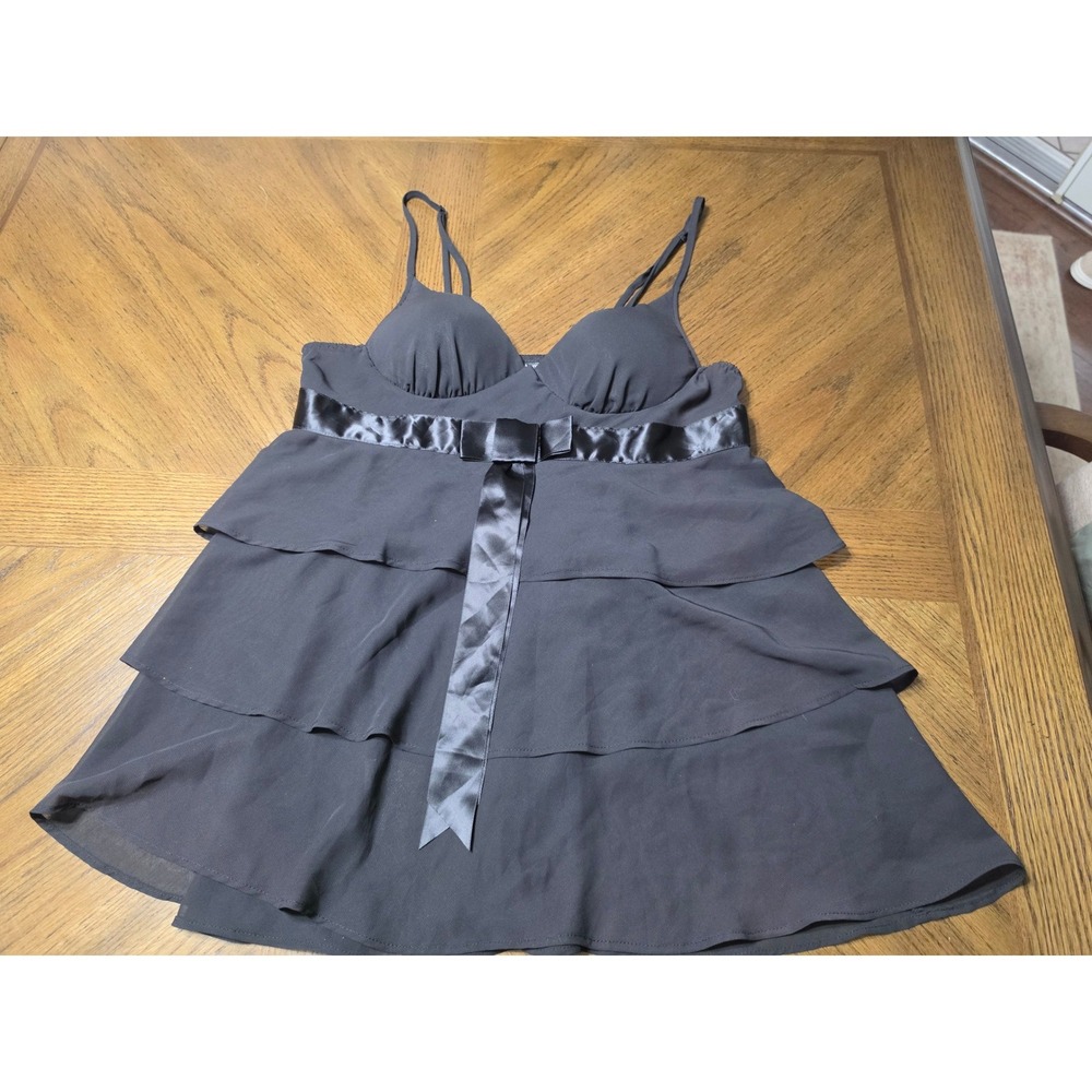 Cinema Etoile Seductivewear Black Tiered Ruffle Babydoll Chemise Medium Padded